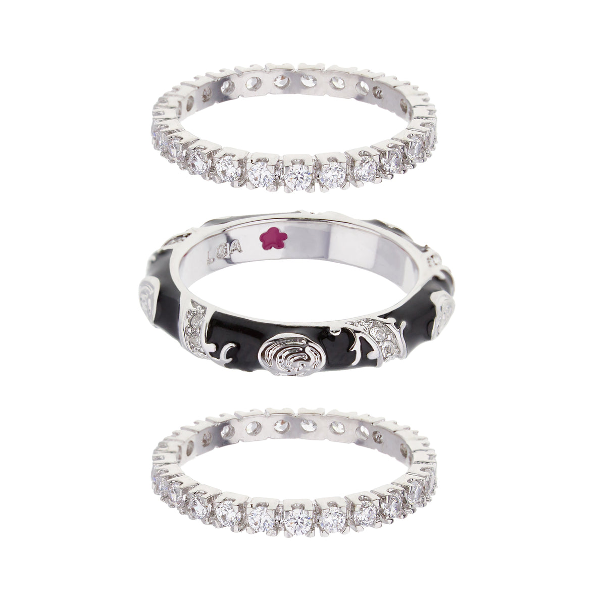 Stackable Fiesta Ring Set by Lauren G Adams, trio of silver-tone rings with clear crystals on Tampa Home & Garden Store