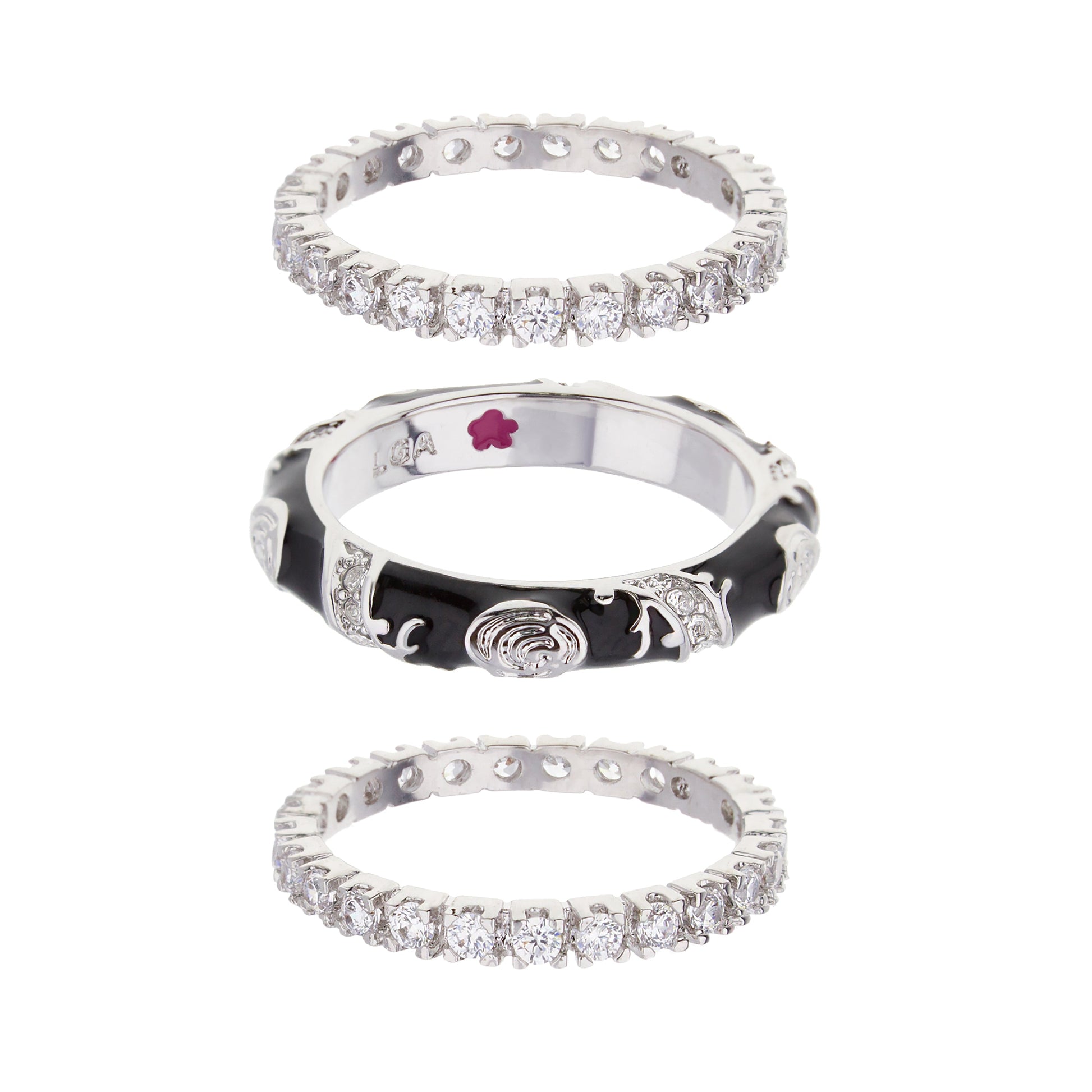 Stackable Fiesta Ring Set by Lauren G Adams, trio of silver-tone rings with clear crystals on Tampa Home & Garden Store