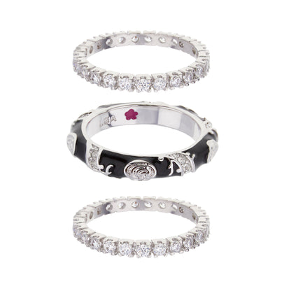 Stackable Fiesta Ring Set by Lauren G Adams, trio of silver-tone rings with clear crystals on Tampa Home & Garden Store