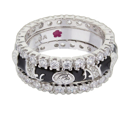 Stackable Fiesta Ring Set; 3 silver crystal rings with black enamel band by Lauren G Adams on Tampa Home & Garden Store