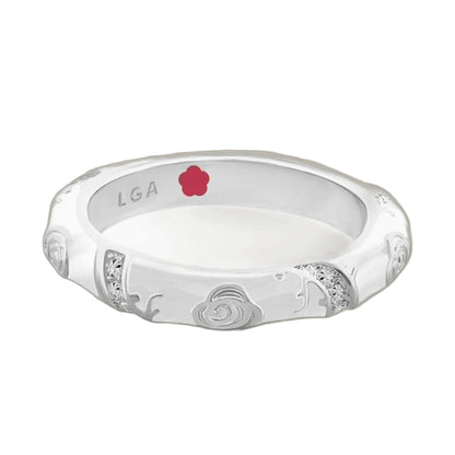 Stackable Fiesta Ring by Lauren G Adams in white enamel with red flower accent and LGA stamp on Tampa Home & Garden Store