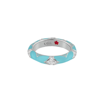 Stackable Fiesta Ring Pavé Star Dome turquoise enamel silver setting LGA engraving on Tampa Home & Garden Store