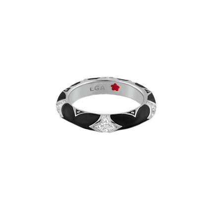 Stackable Fiesta Ring — Pavé Star Dome, silver ring with black enamel panels and diamond accents on Tampa Home & Garden Store