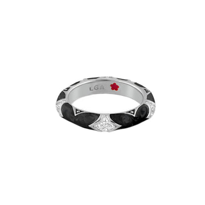 Stackable Fiesta Ring - Pavé Star Dome, silver with black enamel, LGA engraving on Tampa Home & Garden Store