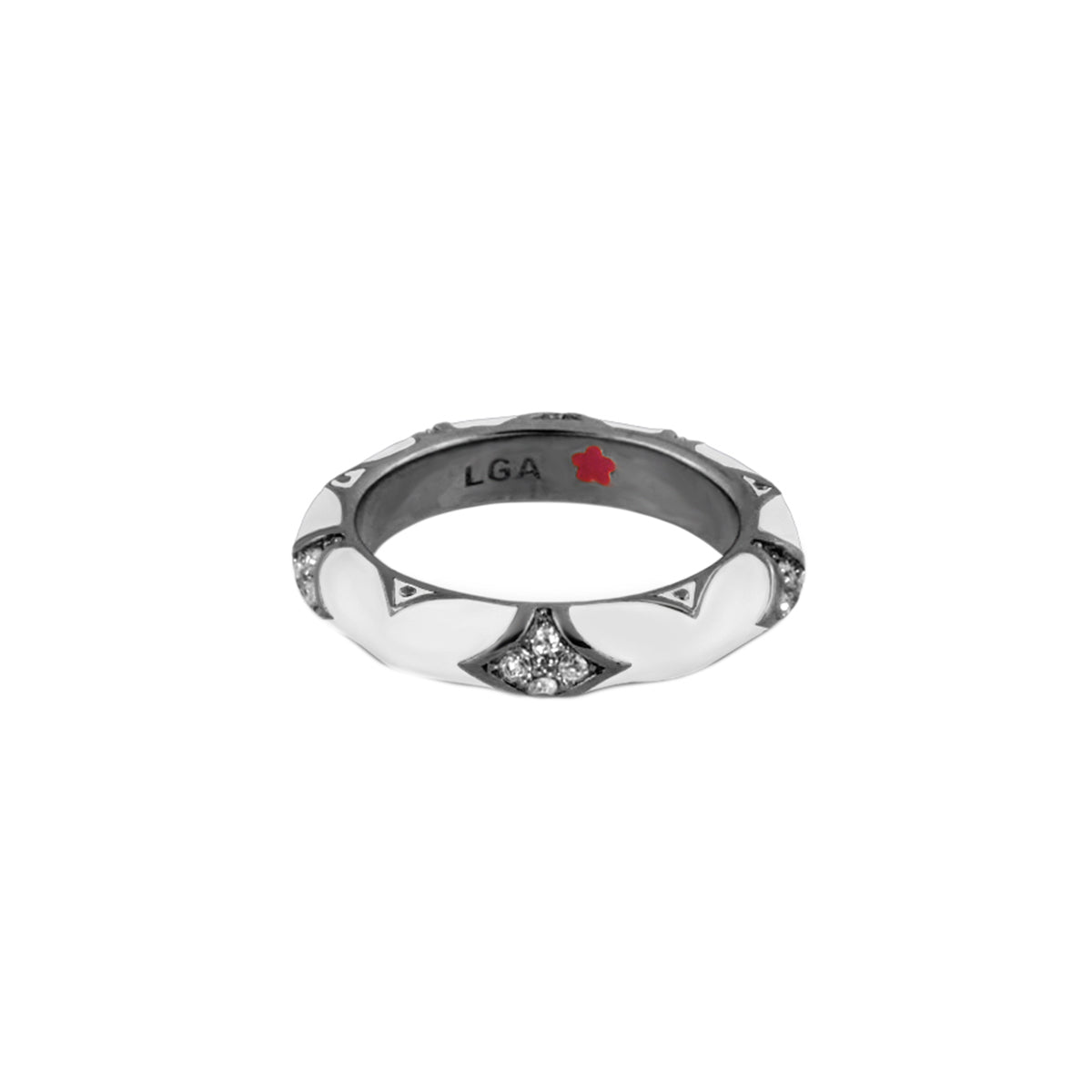 Stackable Fiesta Ring - Pavé Star Dome, sterling silver band with diamond pavé stars, LGA inside on Tampa Home & Garden Store