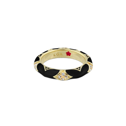 Stackable Fiesta Ring - Pavé Star Dome, black enamel with pavé diamonds by Lauren G Adams on Tampa Home & Garden Store