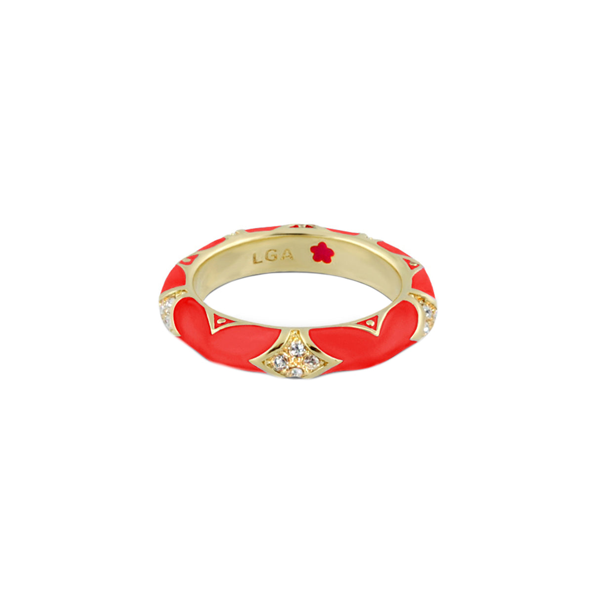 Stackable Fiesta Ring — Pavé Star Dome by Lauren G Adams, gold band with red enamel and pavé diamonds on Tampa Home & Garden Store