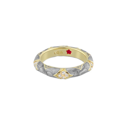 Stackable Fiesta Ring Pavé Star Dome, gold band with marbled inlay, LGA inside on Tampa Home & Garden Store