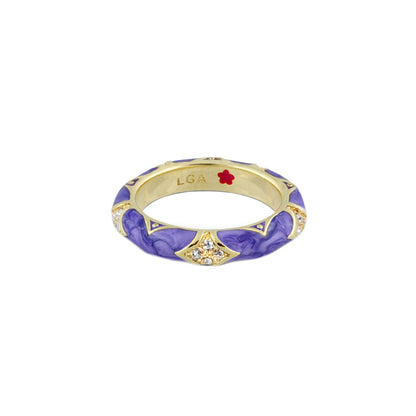 Stackable Fiesta Ring — purple marbled enamel, pavé star dome, gold band, Lauren G Adams on Tampa Home & Garden Store