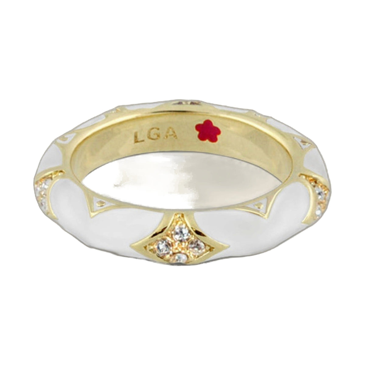 Stackable Fiesta Ring Pavé Star Dome by Lauren G Adams, gold band with white enamel panels on Tampa Home & Garden Store