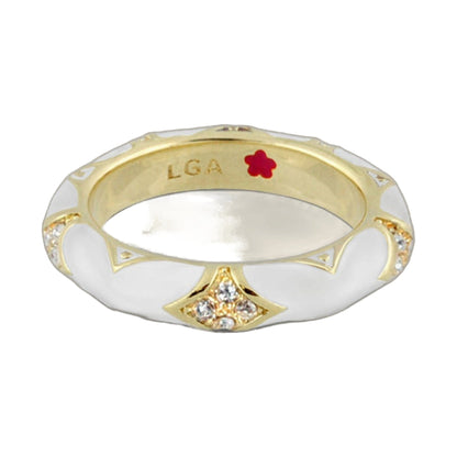 Stackable Fiesta Ring Pavé Star Dome by Lauren G Adams, gold band with white enamel panels on Tampa Home & Garden Store
