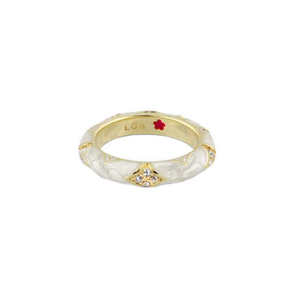 Stackable Fiesta Ring Pavé Star Dome, gold and white marbled band with diamonds, Lauren G Adams on Tampa Home & Garden Store