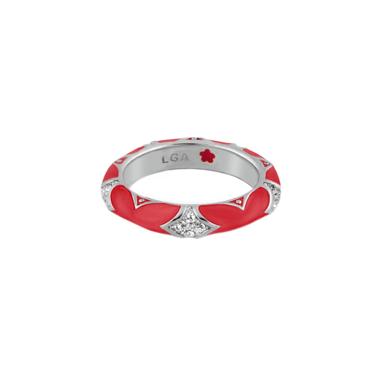 Stackable Fiesta Ring Pavé Star Dome red enamel, diamond accents by Lauren G Adams, LGA inner stamp on Tampa Home & Garden Store