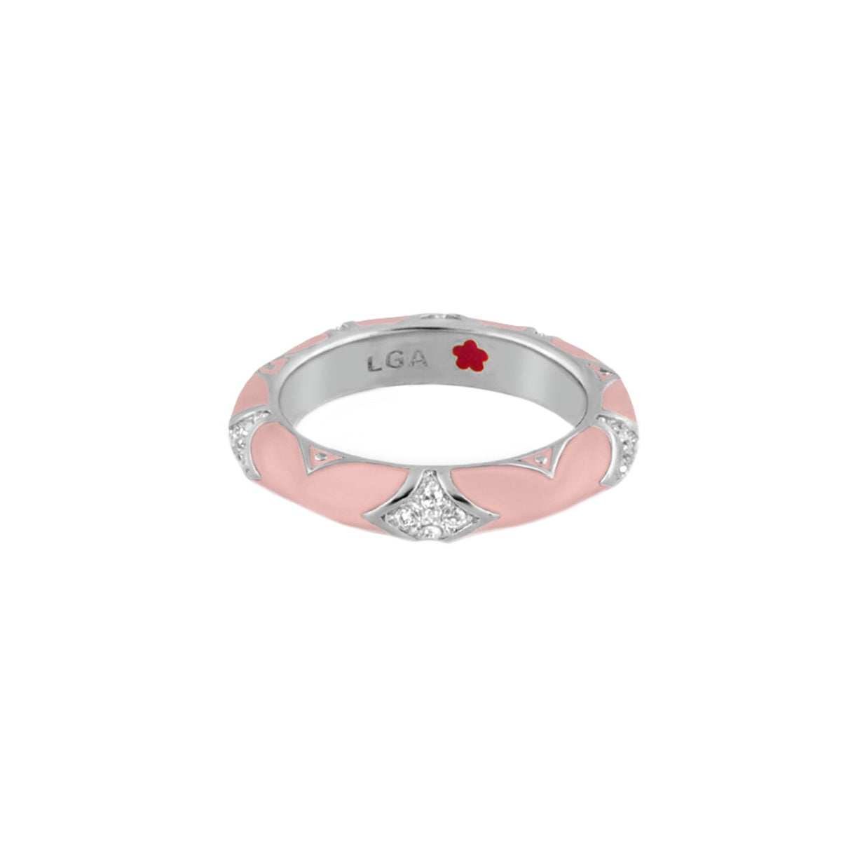Stackable Fiesta Ring Pavé Dome by Lauren G Adams pink enamel with diamond accents on silver ring on Tampa Home & Garden Store