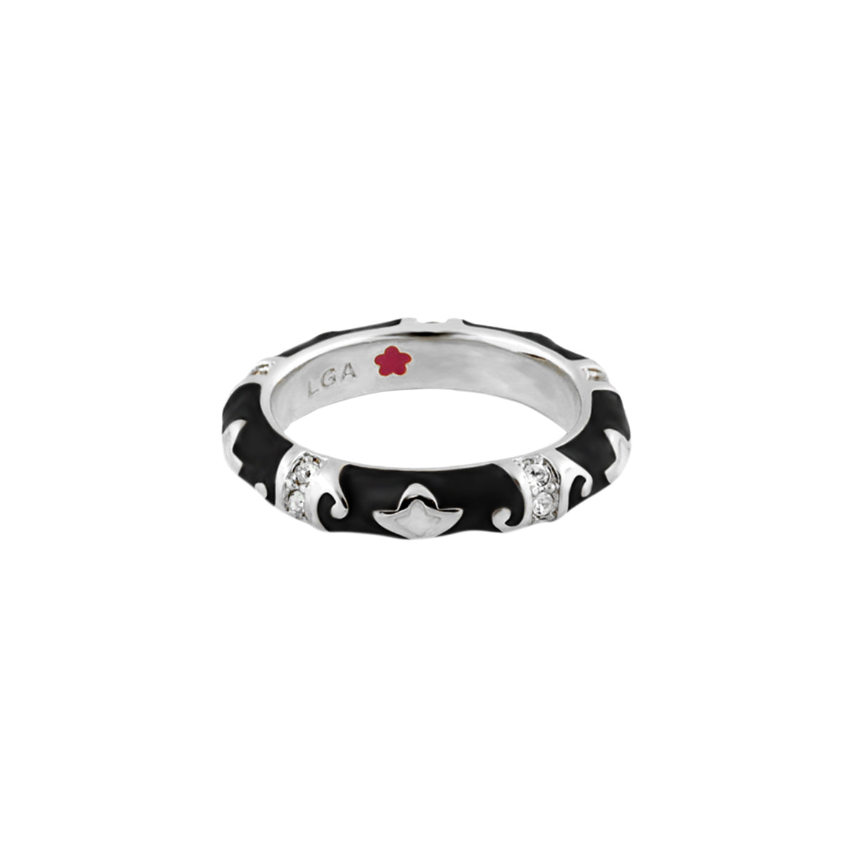 Stackable Fiesta Ring Swirl & Petal Inlay in black enamel with band Lauren G Adams on Tampa Home & Garden Store