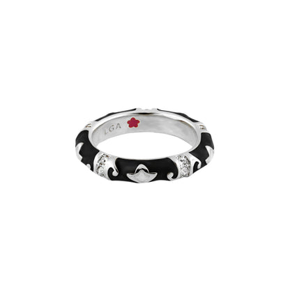 Stackable Fiesta Ring Swirl & Petal Inlay in black enamel with band Lauren G Adams on Tampa Home & Garden Store