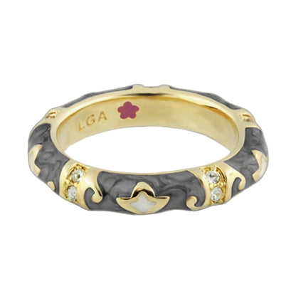 Stackable Fiesta Ring Swirl & Petal Inlay by Lauren G Adams, gold and gray textured band with diamond accents on Tampa Home & Garden Store