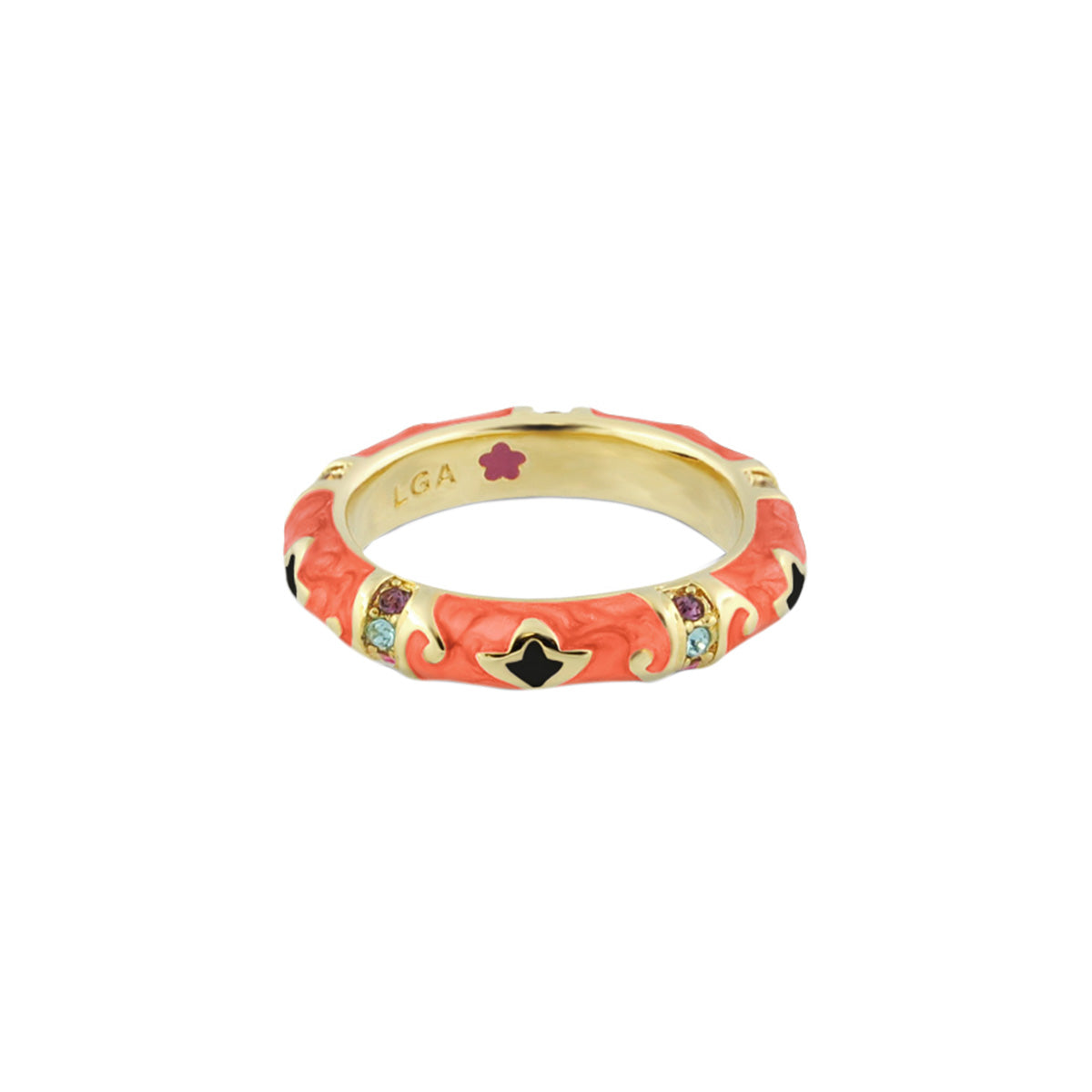 Stackable Fiesta Ring with coral enamel swirl, petal inlay by Lauren G Adams on Tampa Home & Garden Store