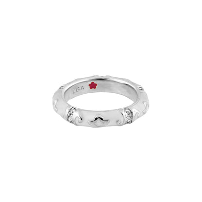 Stackable Fiesta Ring - Swirl & Petal Inlay, silver band with stones by Lauren G Adams on Tampa Home & Garden Store