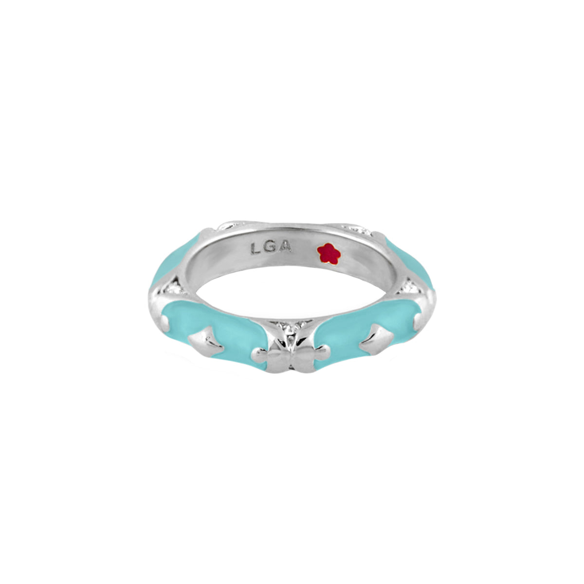 Stackable Fiesta Ring - Tone on Tone Scroll, turquoise enamel in silver band with LGA inside on Tampa Home & Garden Store