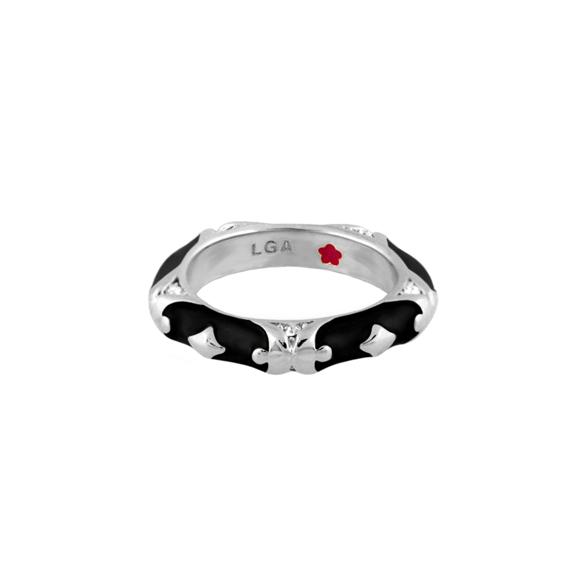 Stackable Ring Lauren G Adams — tone-on-tone black enamel with silver scroll on Tampa Home & Garden Store