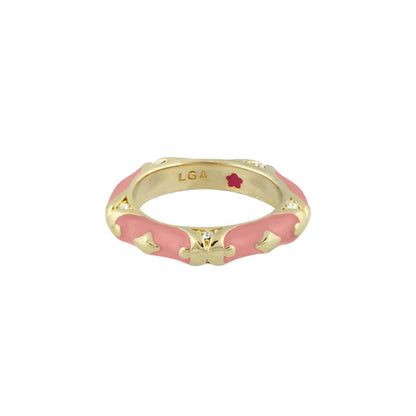 Stackable Fiesta Ring Tone on Tone Scroll pink enamel with gold floral accents by Lauren G Adams on Tampa Home & Garden Store