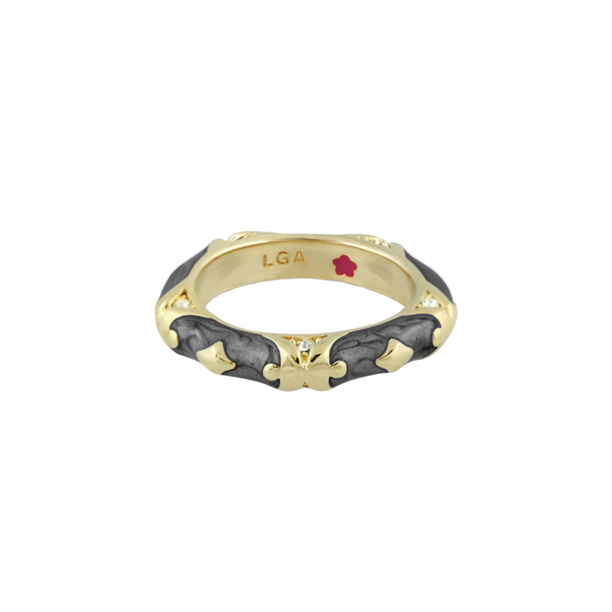 Stackable Fiesta Ring by Lauren G Adams; gold band with black enamel scrolls and diamonds on Tampa Home & Garden Store