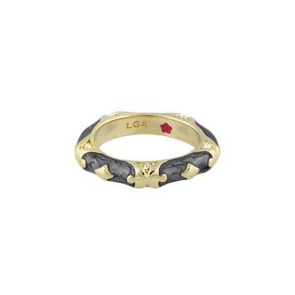 Stackable Fiesta Ring by Lauren G Adams; gold band with black enamel scrolls and diamonds on Tampa Home & Garden Store