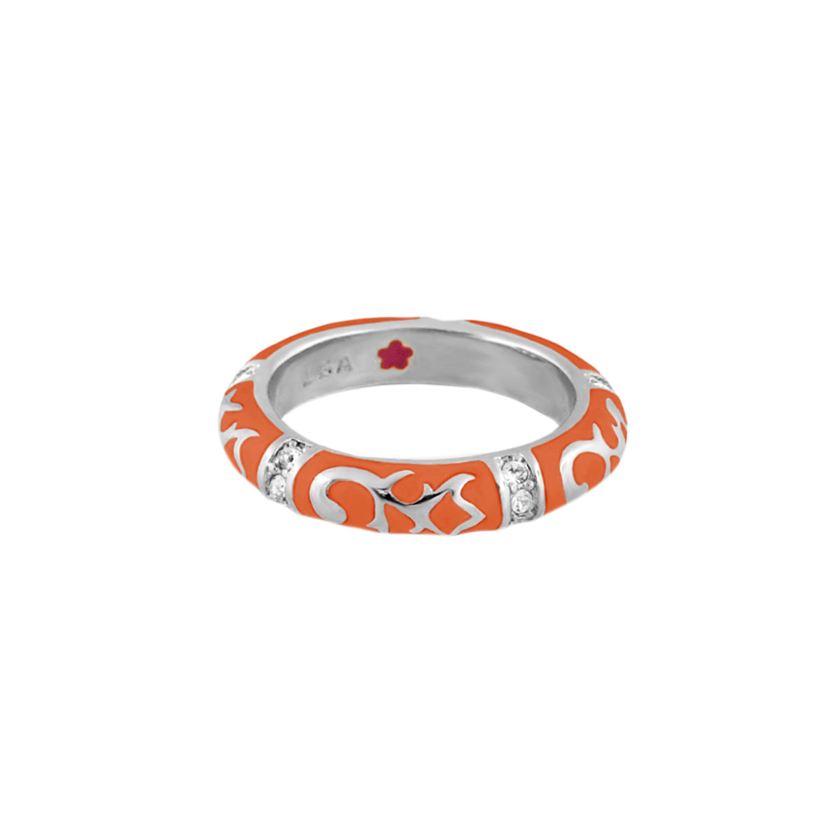 Stackable Fiesta Ring-Scroll & Star orange enamel scrolls and crystals by Lauren G Adams on Tampa Home & Garden Store