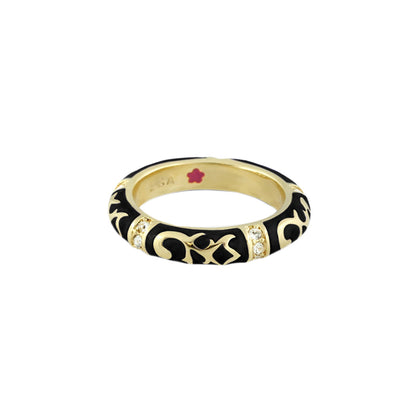 Stackable Fiesta Ring - Scroll & Star by Lauren G Adams, gold-tone with black enamel on Tampa Home & Garden Store