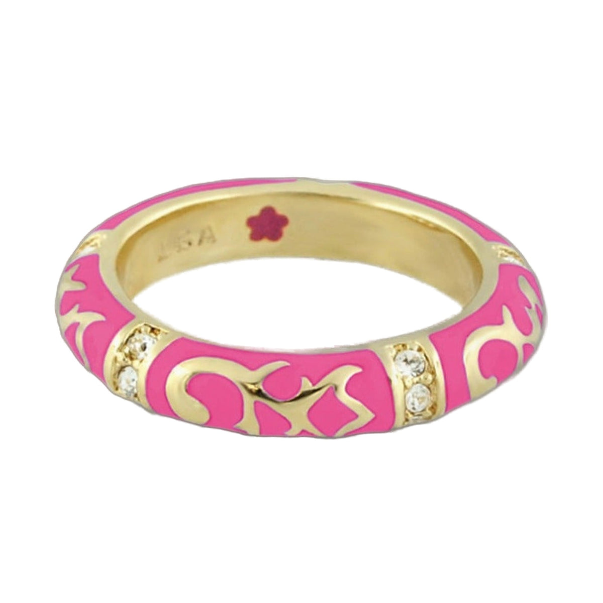 Stackable Fiesta Ring Scroll & Star pink enamel with gold band crystals by Lauren G Adams on Tampa Home & Garden Store