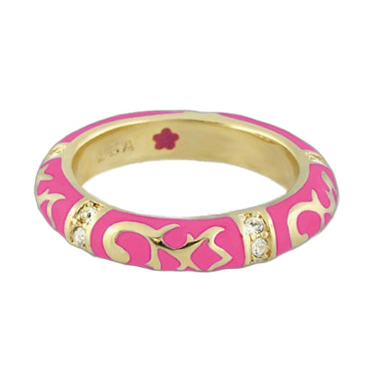 Stackable Fiesta Ring Scroll & Star pink enamel with gold band crystals by Lauren G Adams on Tampa Home & Garden Store