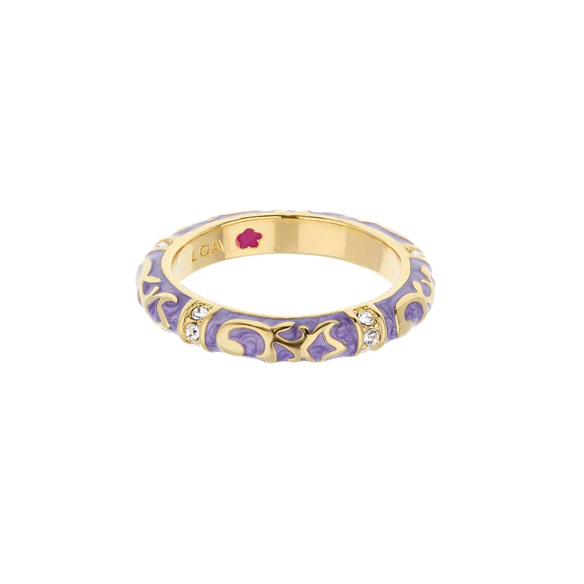 Stackable Fiesta Ring Scroll & Star gold band with purple enamel and crystals by Lauren G Adams on Tampa Home & Garden Store