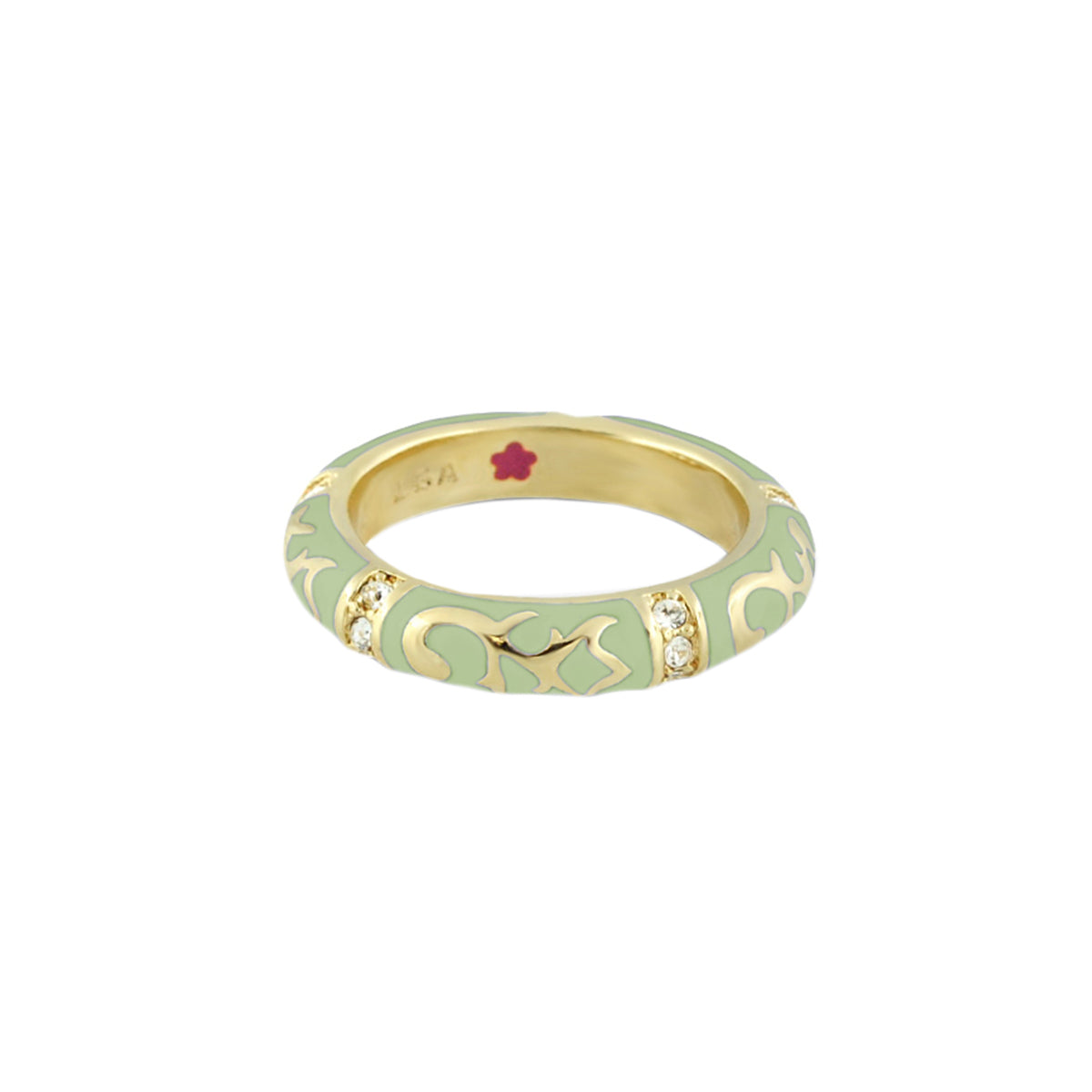 Stackable Fiesta Ring Scroll & Star in green enamel with gold scrollwork and crystal on Tampa Home & Garden Store