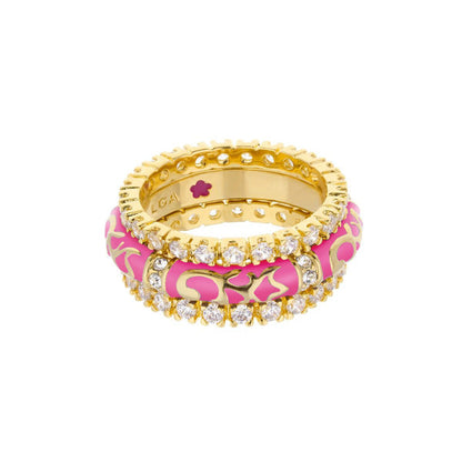 Stackable Fiesta Ring Set Lauren G Adams; gold-tone rings with pink enamel and pavé crystals on Tampa Home & Garden Store