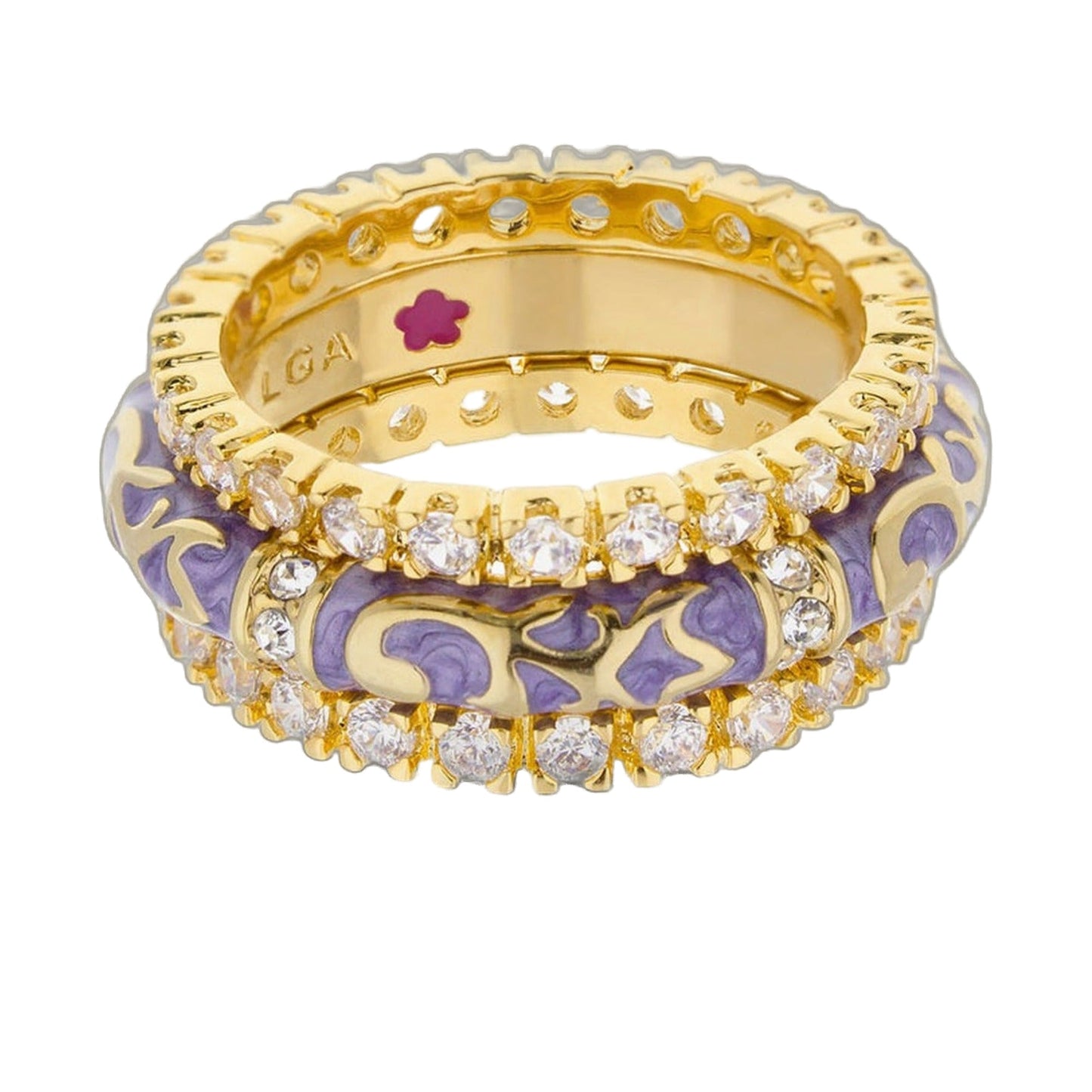 Stackable Fiesta Ring Set by Lauren G Adams, gold-tone rings with purple enamel and crystals on Tampa Home & Garden Store