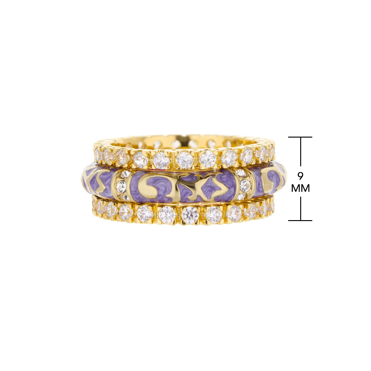 Stackable Fiesta Ring Set 3-ring Lauren G Adams gold-tone diamond rings with purple enamel 9mm on Tampa Home & Garden Store