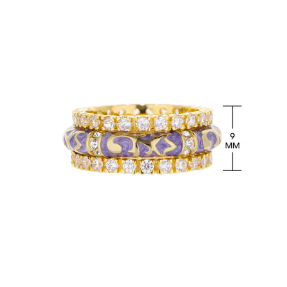 Stackable Fiesta Ring Set 3-ring Lauren G Adams gold-tone diamond rings with purple enamel 9mm on Tampa Home & Garden Store