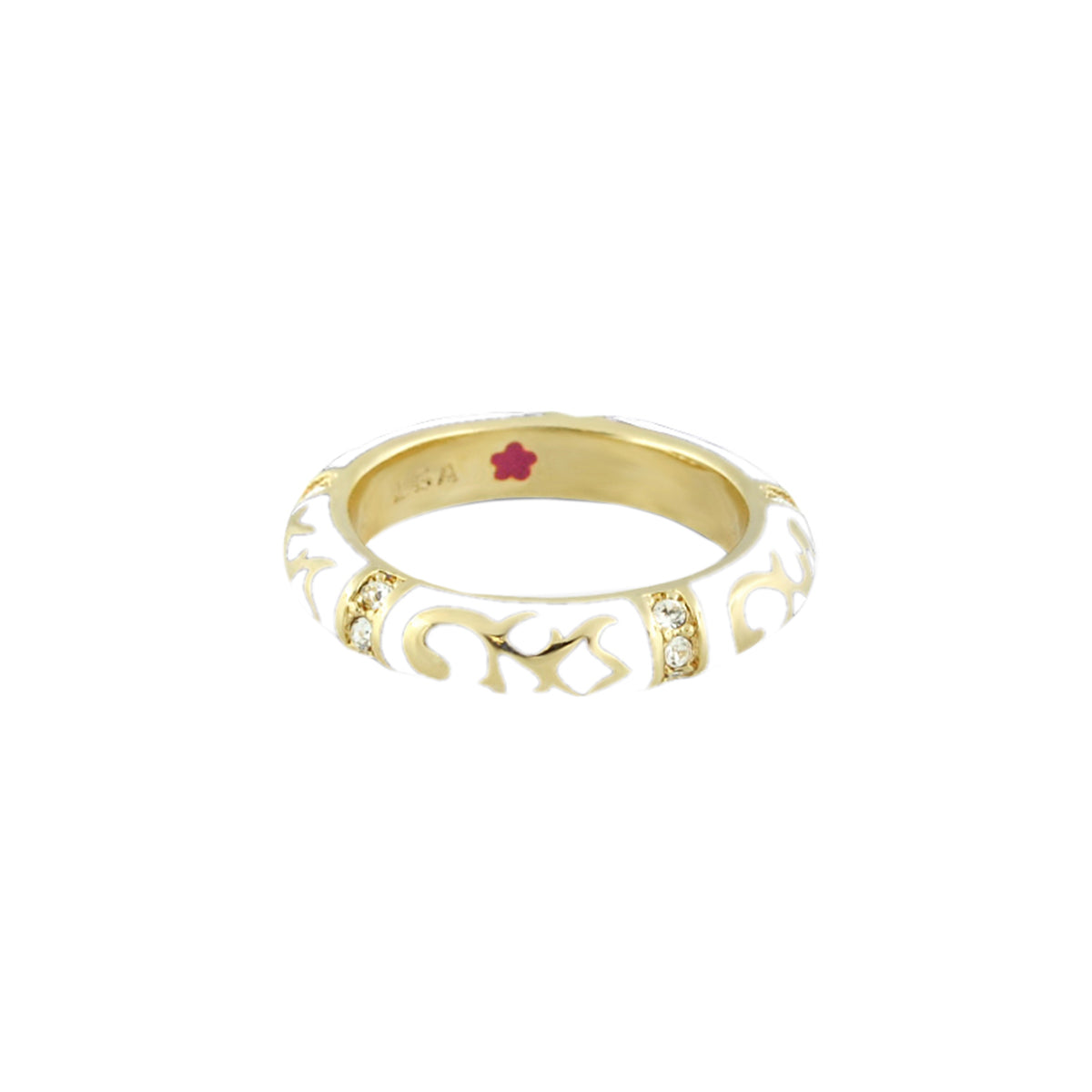 Stackable Fiesta Ring Scroll & Star by Lauren G Adams, gold-tone band with white enamel on Tampa Home & Garden Store