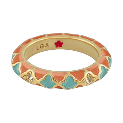 Stackable Fiesta Ring Quatrefoil Inlay by Lauren G Adams, colorful enamel with crystals on Tampa Home & Garden Store