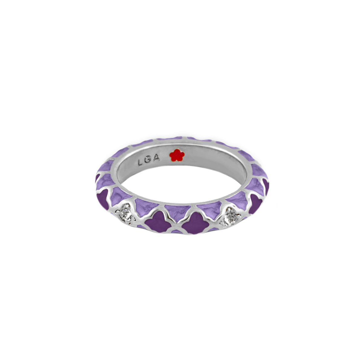Stackable Fiesta Ring — Quatrefoil Inlay in purple enamel with clear stones, by Lauren G Adams on Tampa Home & Garden Store