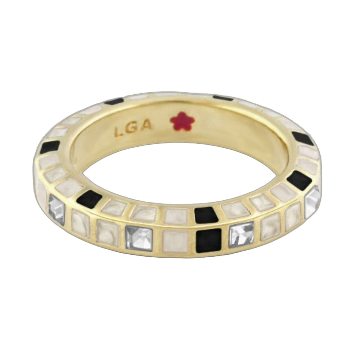 Stackable Fiesta Ring - Crystal Checkerboard, gold-tone band with black stones, LGA on Tampa Home & Garden Store