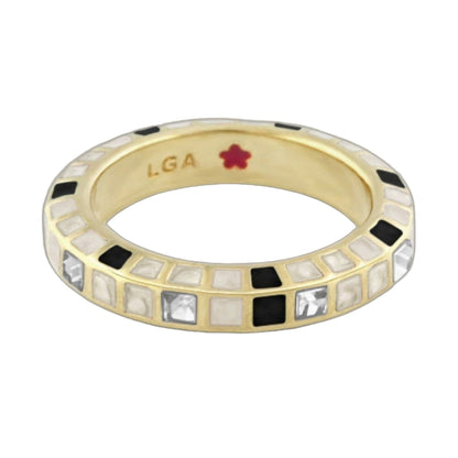 Stackable Fiesta Ring - Crystal Checkerboard, gold-tone band with black stones, LGA on Tampa Home & Garden Store
