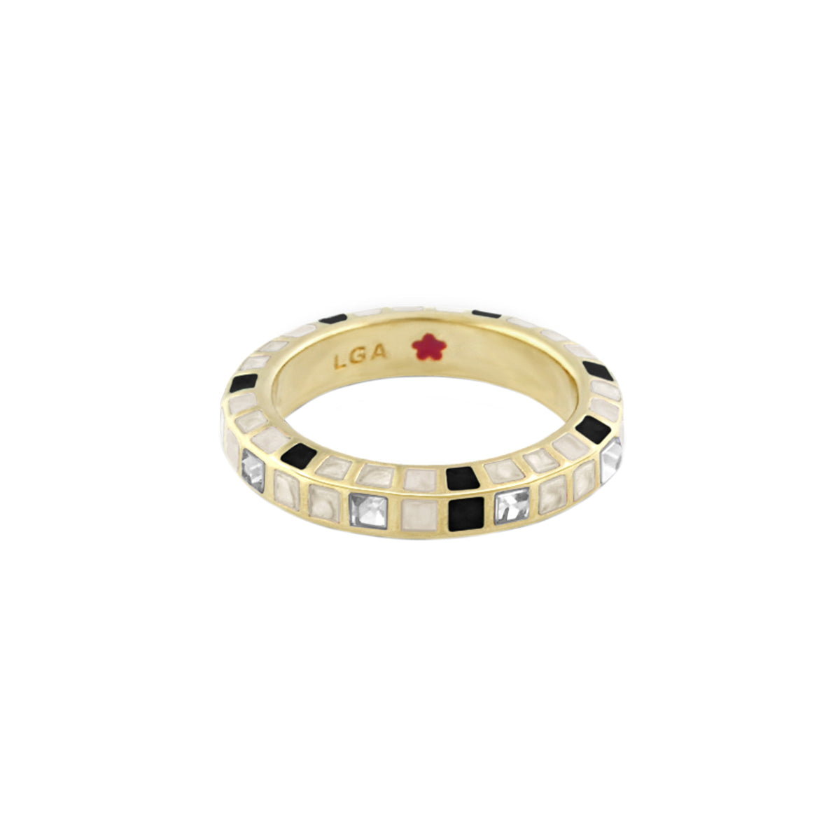 Stackable Fiesta Ring Crystal Checkerboard gold-tone with black/clear tiles, Lauren G Adams on Tampa Home & Garden Store