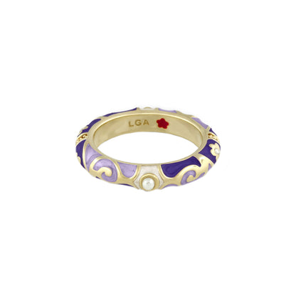 Stackable Fiesta Ring Pearl & Swirl, gold band with enamel and pearl accent, Lauren G Adams on Tampa Home & Garden Store