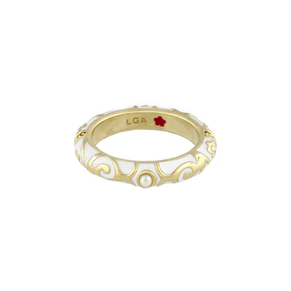 Stackable Fiesta Ring Pearl & Swirl, gold-tone with enamel, pearl accents, Lauren Adams on Tampa Home & Garden Store