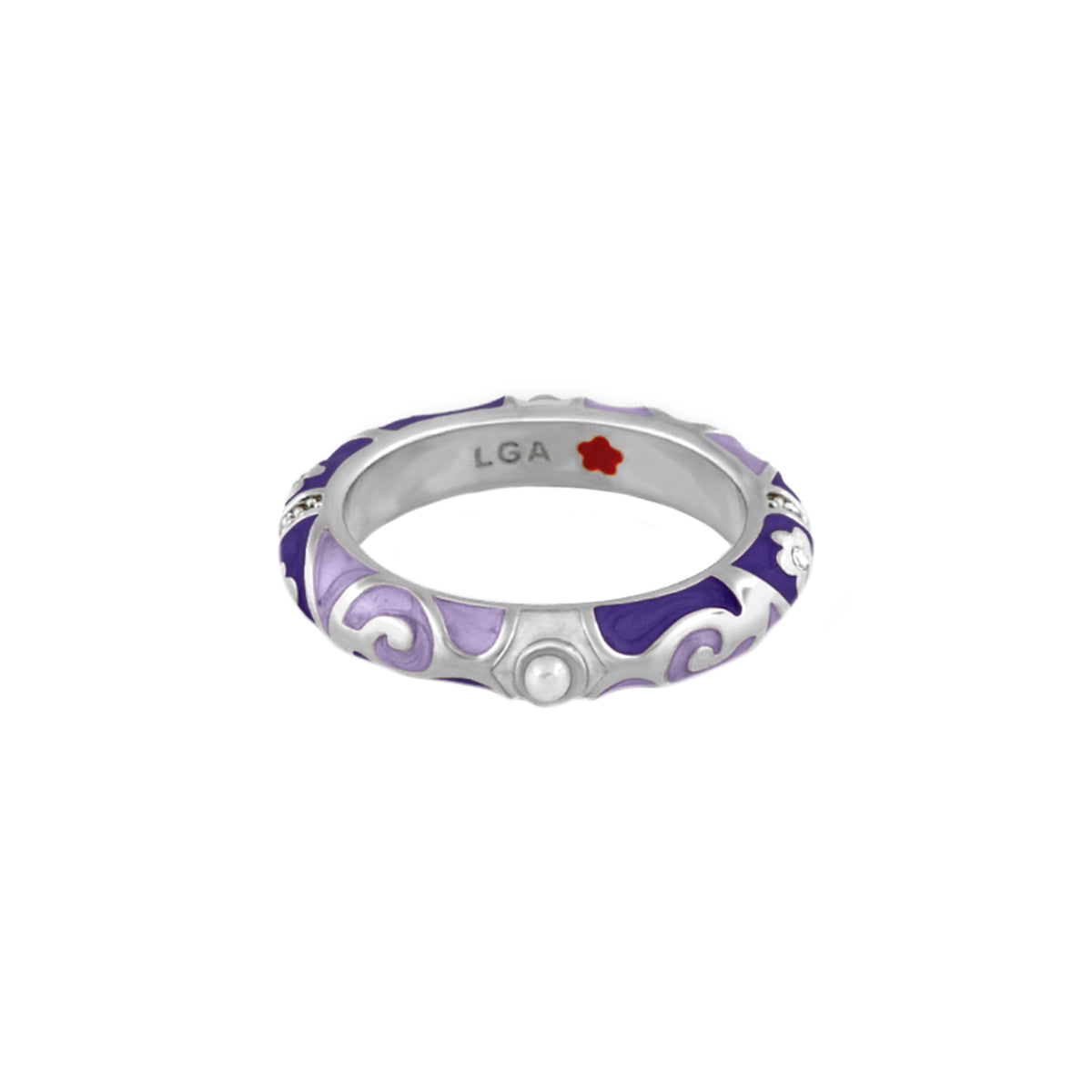 Stackable Fiesta Ring — Pearl & Swirl in purple enamel with pearl bead, Lauren G Adams on Tampa Home & Garden Store