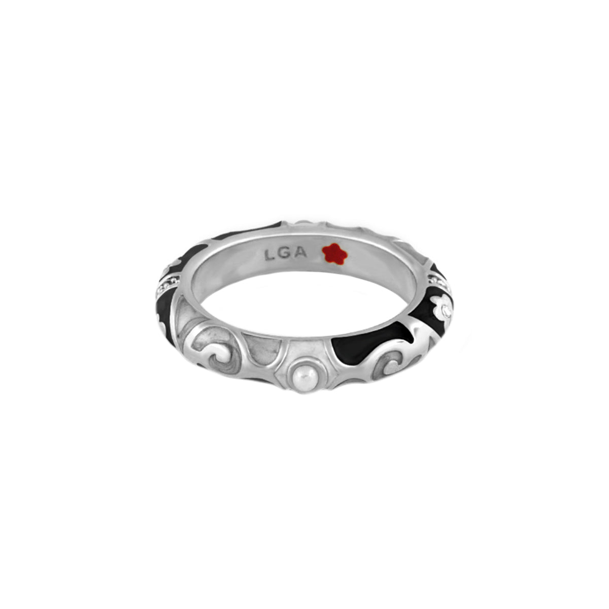 Stackable Fiesta Ring Pearl & Swirl by Lauren G Adams, band with enamel swirl and pearl on Tampa Home & Garden Store