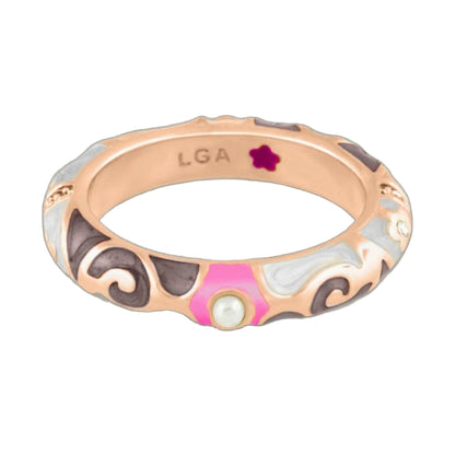 Stackable Fiesta Ring Pearl & Swirl by Lauren G Adams, enamel swirl pearls on rose-gold on Tampa Home & Garden Store
