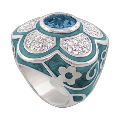 Daisy Swirl Cocktail Ring Lauren G Adams turquoise blue oval center pavé crystals silver on Tampa Home & Garden Store